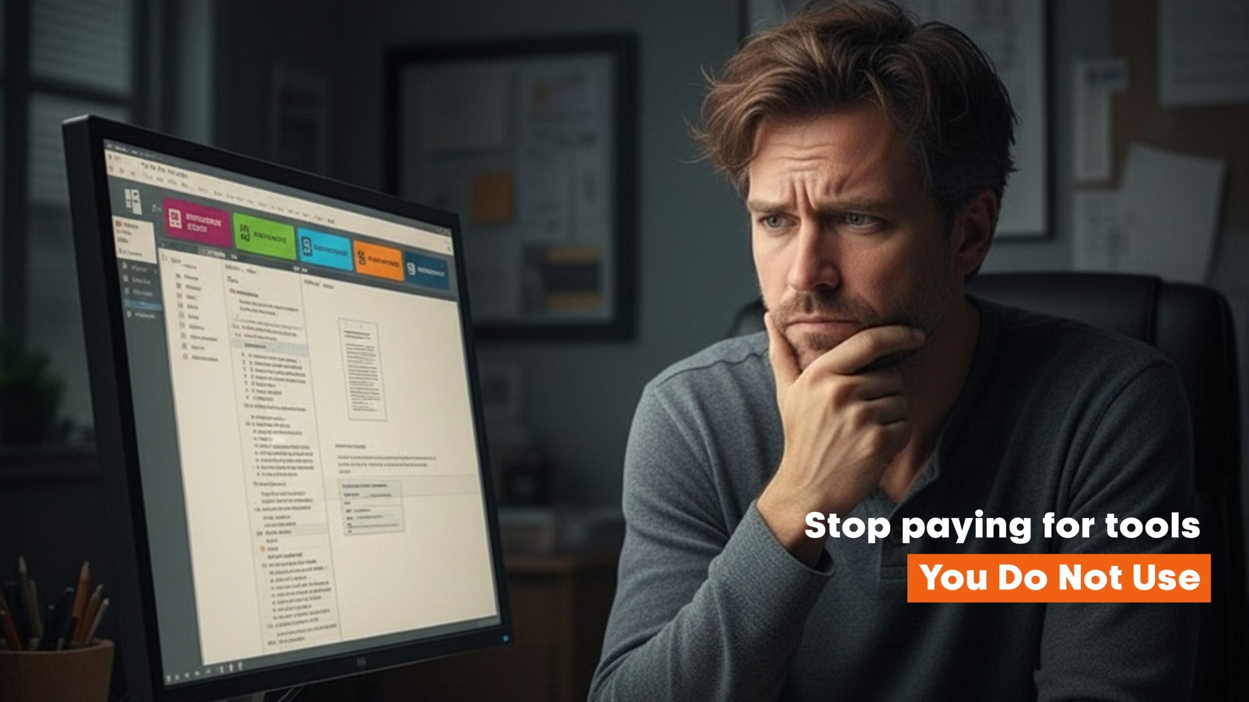 Professional analysing a document on a desktop monitor, evaluating workflow tools in Microsoft Office.