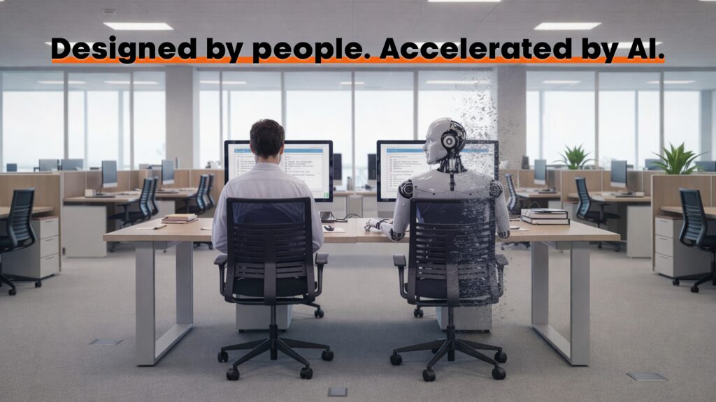 A professional working on a Microsoft Word document while AI suggests formatting improvements, highlighting the difference between content creation and structured templates.