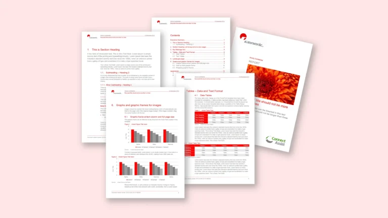 Microsoft Word report template showing client-adaptive colours applied through the Word theme palette.