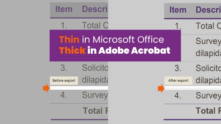 Comparison showing a thin table border in Microsoft Word appearing thicker after export to PDF.